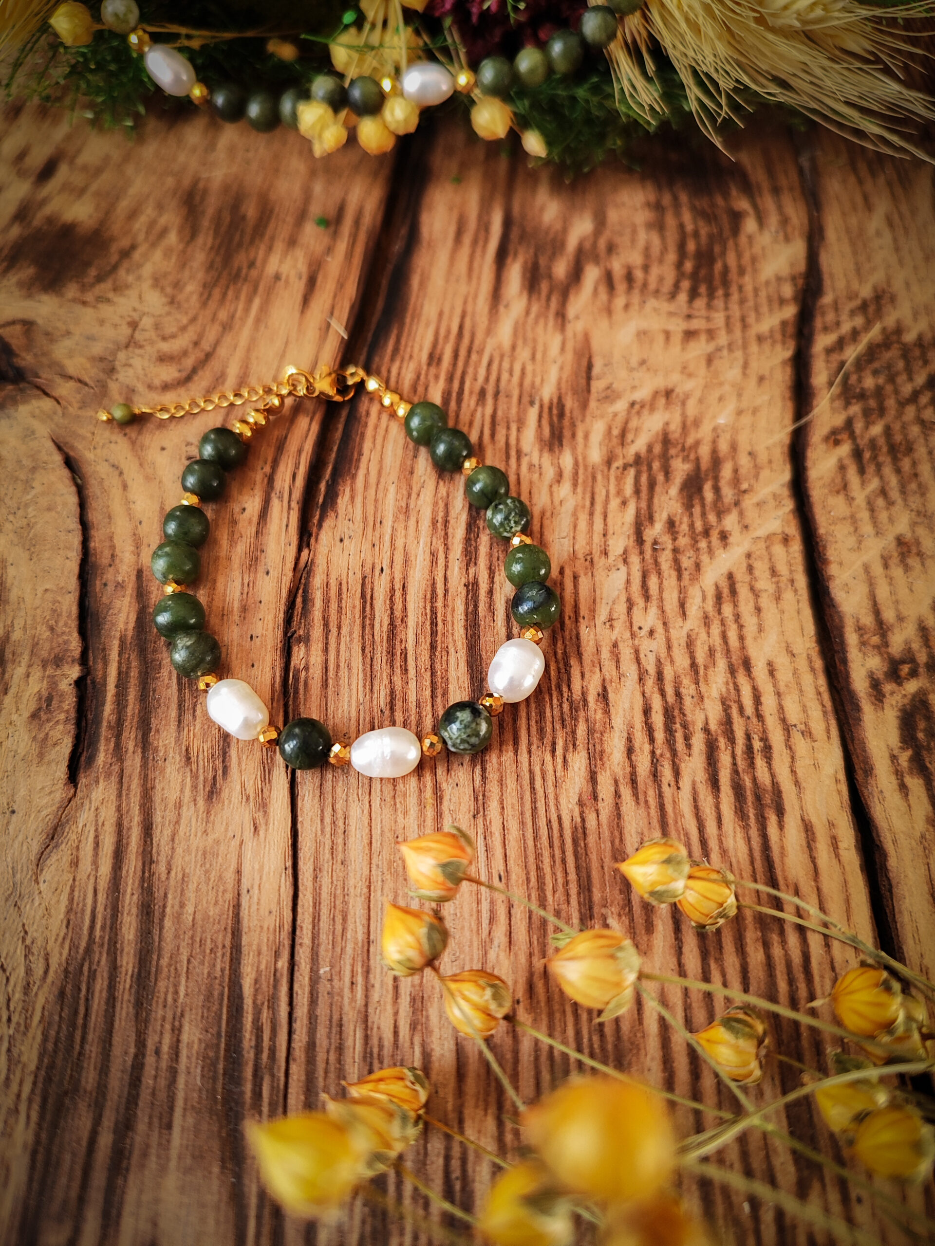 Leśna rosa - bransoletka z kamieni i pereł handmade - obrazek 4