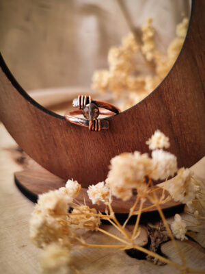 Miedziany pierścionek z kwarcem dymnym