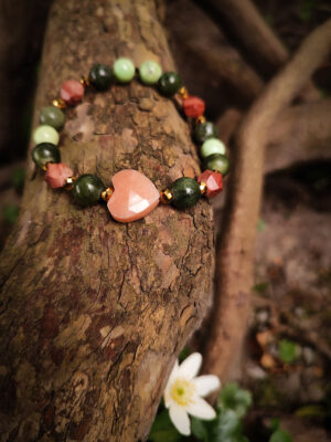 Bransoletka z serpentynu, jaspisu i awenturynu brzoskwiniowego