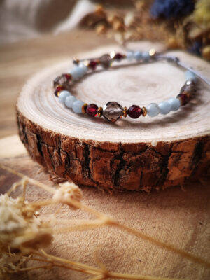 Bransoletka regulowana z angelitem, granatem i kwarcem dymnym